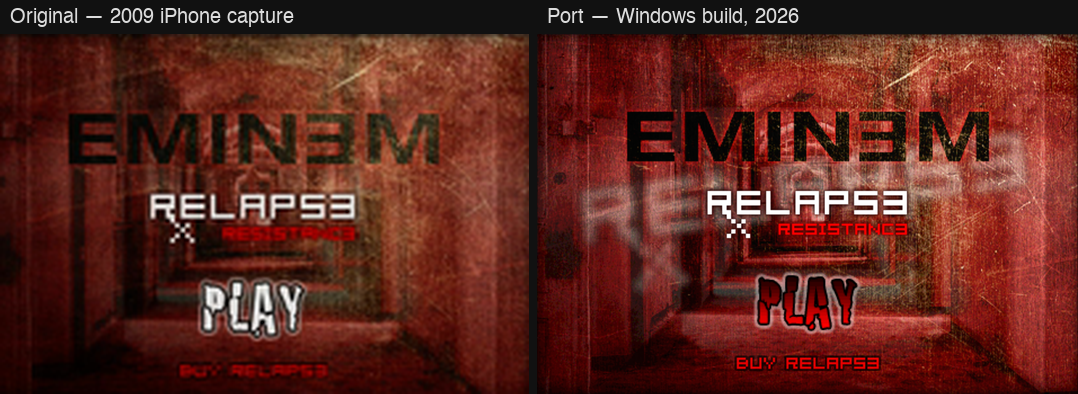 The title screen, original and port